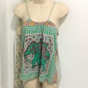 Elephant print Boho Spaghetti Straps Blouse NEW